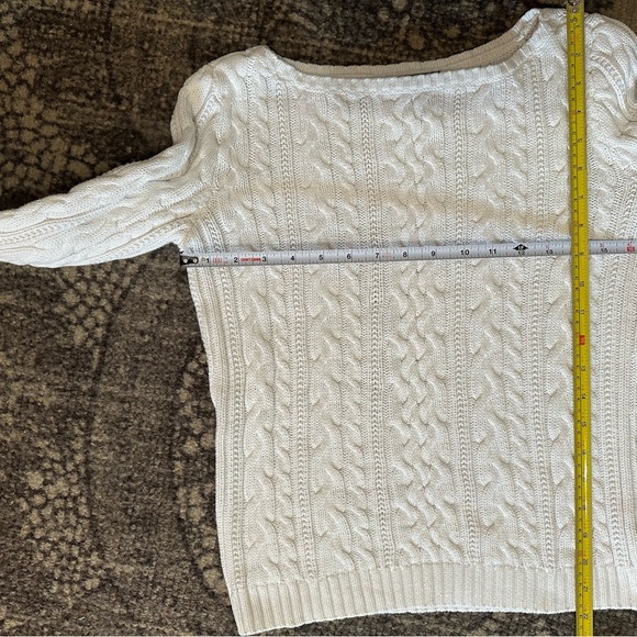 Lauren Ralph Lauren Women’s Size M White Cotton Cable Knit Boatneck Sweater - Picture 5 of 6
